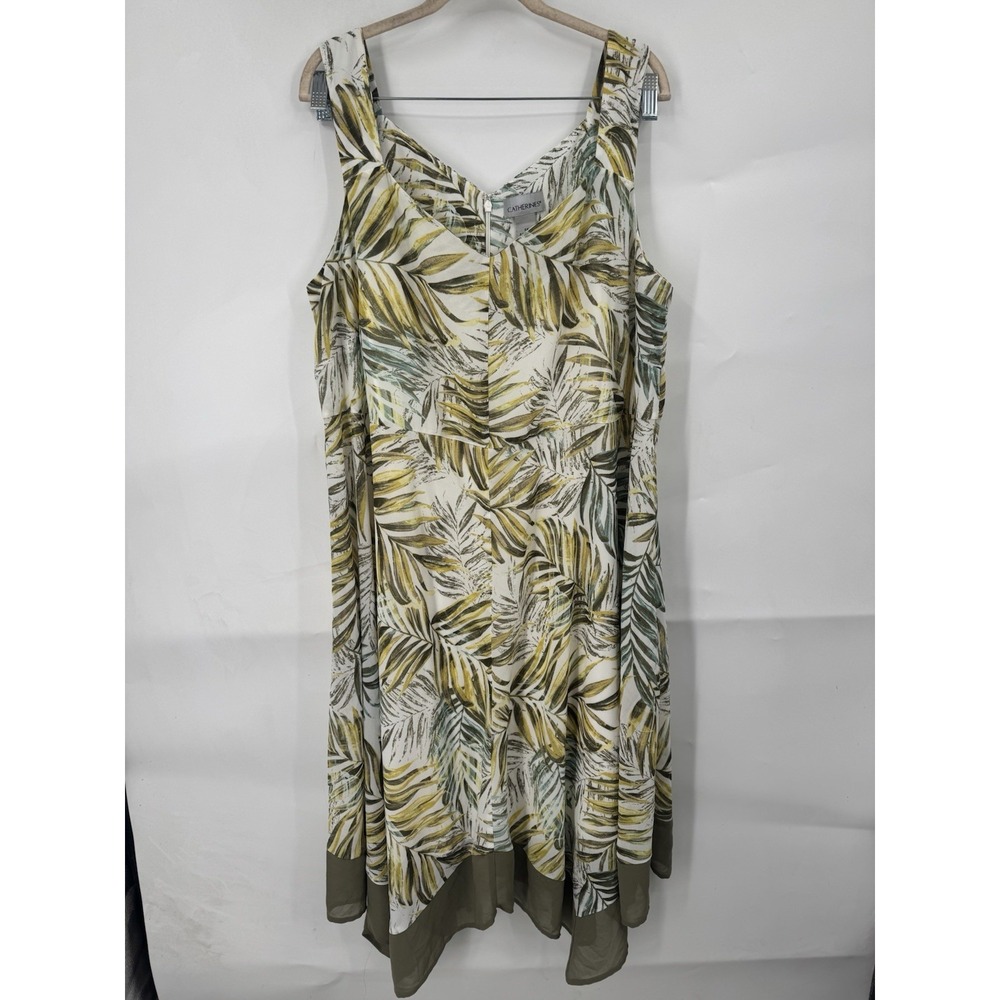 Catherine's Tropical Floral Mini Dress Women‎ Plus Size 2X Green Vacation Beach